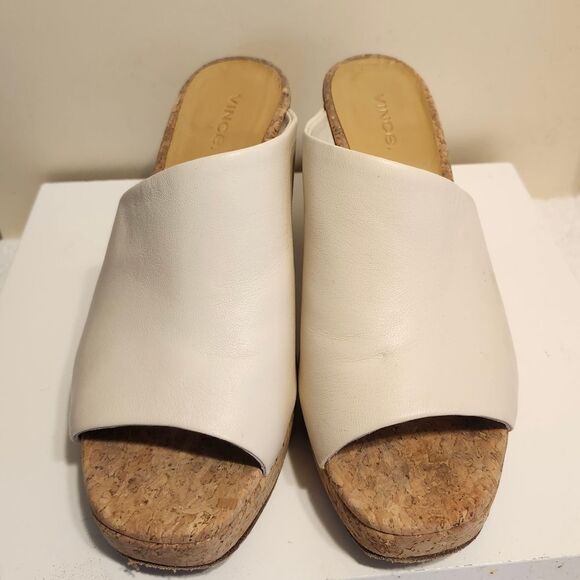 Vince "Wyatt-E" White Leather Platform Chunky Cork Heel Sandals Sz. 7.5 Ret.$325 - Picture 3 of 9